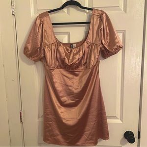 H&M Divided Dusty Rose/Pink Silk Puff Sleeve Mini Dress